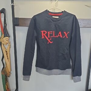 Marc ECKO THICK NAVY Gray Sweatshirt with Red Cut & Sew RX 'Relax' Print